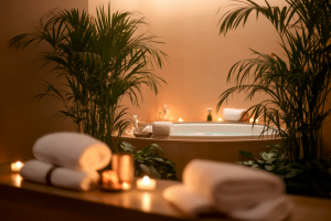 baignoire-plantes-serviettes-bougies