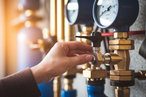 main-reglage-vanne-chauffage-manometres