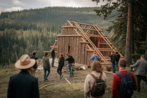 groupe-personnes-cabane-construction-foret