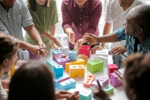 groupe-visages-flous-table-produits-couleurs