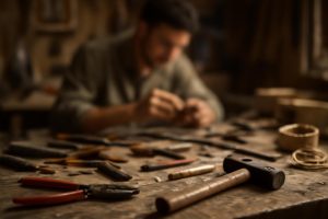 etabli-outils-materiaux-personne-flou