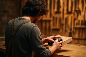 personne-atelier-menuiserie-papier-sablage