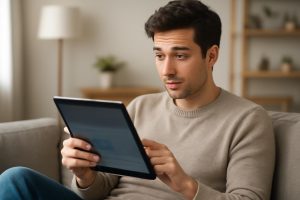 personne-tablette-canape-salon-moderne