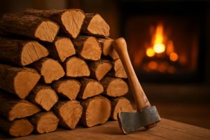 tas-bois-hache-cheminee-flammes