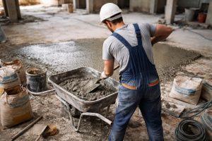 ouvrier-melange-ciment-chantier-outils