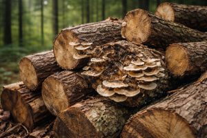 bois-chauffage-champignons-foret-floue