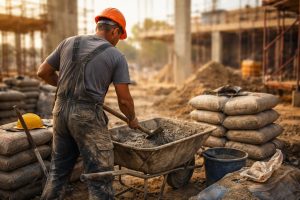 ouvrier-melange-beton-brouette-chantier