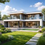 maison-moderne-jardin-vegetation-ciel-bleu