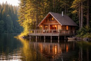 chalet-bois-pilotis-lac-foret-serenite